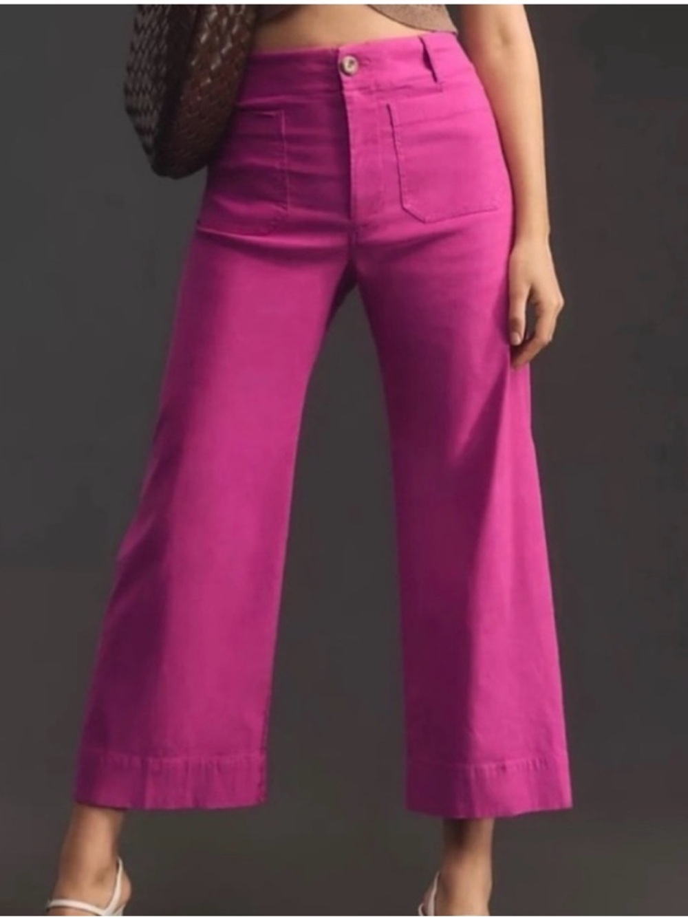 Anthropologie Cropped Wide-Leg Pants in Bright Magenta